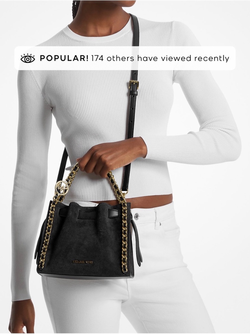 Michael Kors - Mina - Small Suede Crossbody Tote Bag - Logo Chain